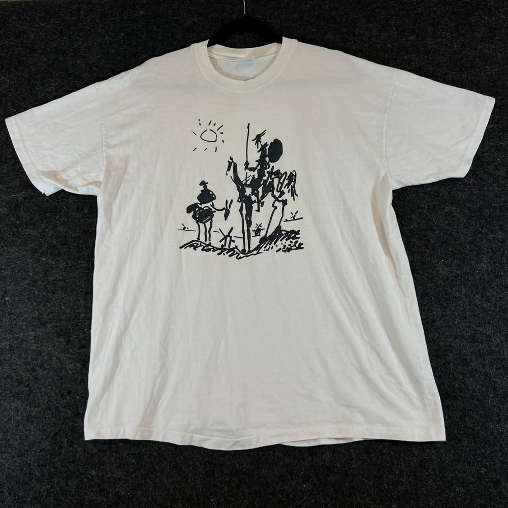 Vintage 90s Pablo Picasso Don Quixote Shirt Mens XL White Graphic Artwork Retro